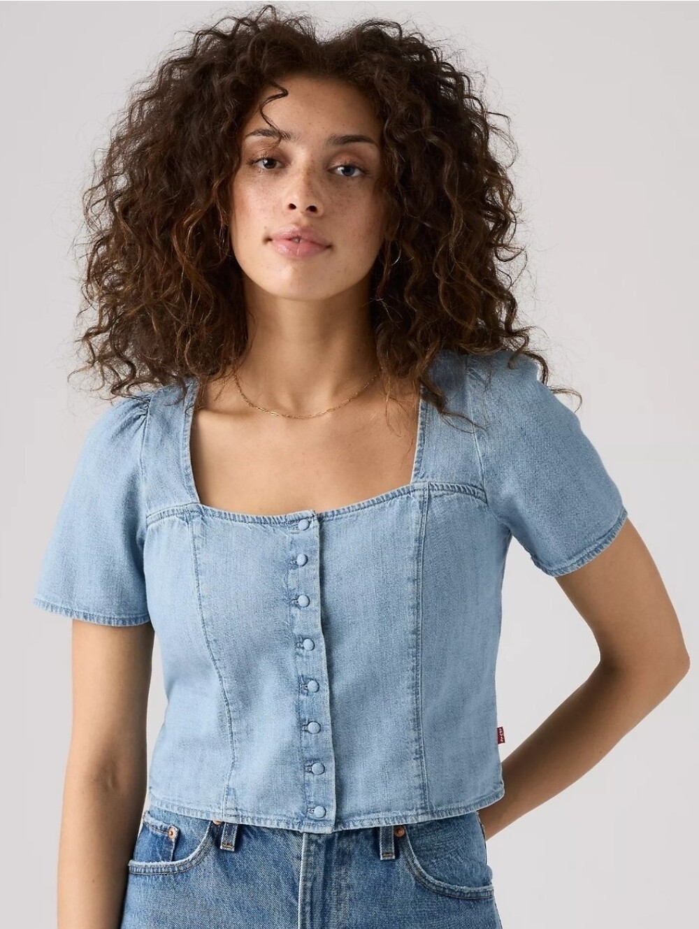 Levi's Pascale Light Blue Denim Square-Neck Button Front Top